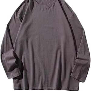 Men's Casual Basic Sweatshirts Drop Shoulder Long Sleeve Solid Color Pullover Top Loose Fit Round Neck Thin T Shirts