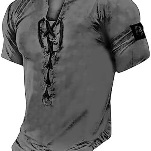 Mens Cotton T Shirts Casual Linen Hippie Shirts V Neck Short Sleeve Summer Shirt Spring Big and Tall Fashion Tops