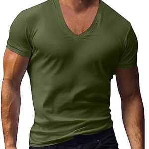 Mens Designer T Shirts Casual Cotton Muscle Fit V Neck Short Sleeve Athletic Shirts Summer Fashion Fitness Tops