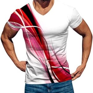 Men's Fashion 3D Printed V-Neck T-Shirts Short Sleeve Graphic Tees Slim Muscle T-Shirt Fitness Tops for Teen Boys