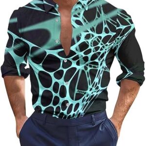 Mens Shirts Graphic Tees Spring 3D Print Long Sleeve Muscle Fit Button Down T Shirt Going Out Fashion Work Tops