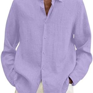 Mens Shirts Summer Cotton Linen Long Sleeve Button Down Shirt Casual Stylish Solid Work Shirt Trendy Clothes 2023