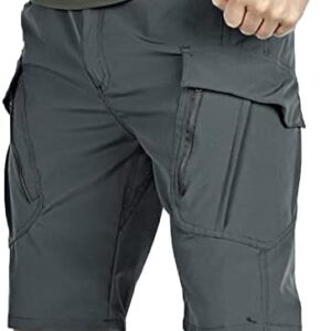Mens Shorts Classic Fit Elastic Waist Waistband Cargo Shorts Multi Pockets Summer Wrinkle-Free Tooling Shorts