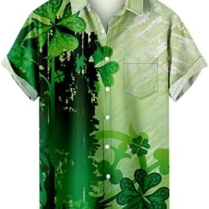 Mens St.Patrick's Day Shirt Irish Clover Printed Casual Short Sleeve Hawaiian Button Up Bowling Shirts Shamrock Tops