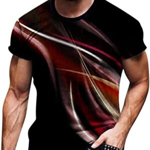 Mens T Shirt Casual Shorts Sleeves Round Neck Pullover Trendy 3D Digital Printed Sports Fitness Blouse Plus Size Tops