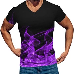 Mens T Shirt V Neck Short Sleeve T-Shirts 3D Flame Printing Tops Cool Graphic Tees Casual Sports Gym Workout Shirts