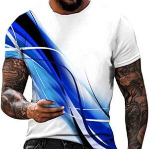 Mens T Shirts Summer Casual Round Neck Short Sleeve Tops Trendy 3D Light Beam Printing Pullover Fitness Sports Tees