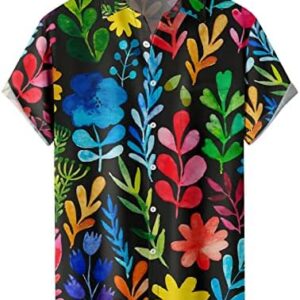 Mens Tee Shirts,Flower Short Sleeved Shirt Men's Summer Beach Style Relaxed Casual Lazy Shirt Dragon Button up Shirt