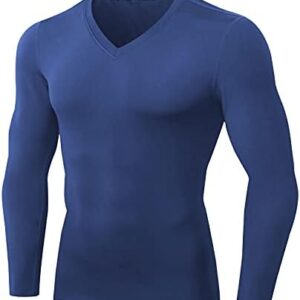 Mens Workout Tee Shirt V Neck Gym Shirts Athletic Fit Long Sleeve T-Shirt Casual Fitness Running Tops Muscle Tees