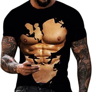 Muscularfit Mens Graphic T-Shirts Stylish Casual Short Sleeve Crew Neck Summer Top Slim Muscle 3D Digital Print Fitness Shirt