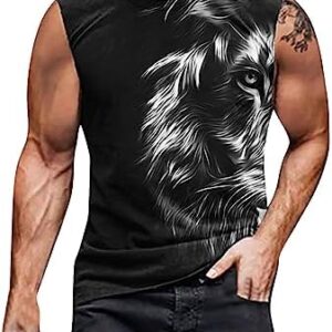 Muscularfit Workout Shirts for Men Casual Fashion Animal Print Summer Sport Gym Tank Tops Regular Fit Sleeveless Work T Shirt