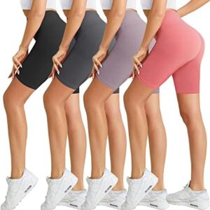 Natural Feelings 4 Pack Biker Shorts for Women-8" Workout Athletic Gym Sports Yoga Shorts Pants High Waist Cycling Shorts