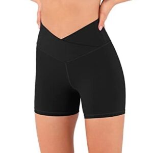 ODODOS 5" Cross Waist Yoga Shorts for Women, Crossover Sports Gym Athletic Workout Running Shorts