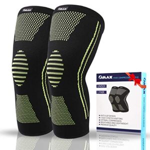 OMAX Knee Compression Sleeve Premium Knee Fit Support Stabilizer Gear Braces For Pain Relief ACL MCL Arthritis Meniscus Tear Recovery For Basketball Weightlifting Running Workout Gym Crossfit - 1 Pair