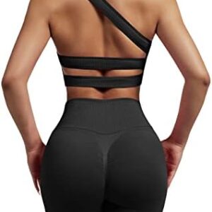 OMKAGI Workout Set for Women 2 Piece Seamless One Shoulder Sports Bra Scrunch Butt Lifting leggings Gym Outfits Tracksuits