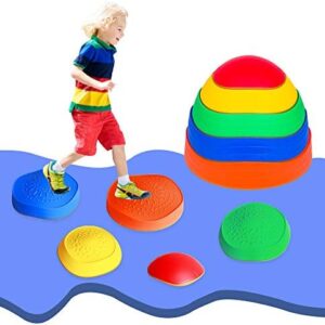 OMNISAFE Balance Stepping Stones for Kids, Non-Slip Textured Surface and Rubber Edges, Indoor & Outdoor Obstacle Course Toy, Exercise Coordination & Strength