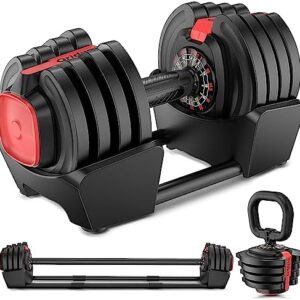 Oridum Adjustable Dumbbell, 3-40LBS 12 Weight Options [Dumbbell, Barbell, Kettlebell] 3-in-1 Free Weights with Comfort & Non-Slip Grip | Fast Weight Adjustment for Home Gym Full Body Workout Fitness