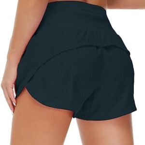 Origiwish Women's High Waisted Running Shorts with Liner Quick Dry Athletic Workout Shorts Zipper Pockets