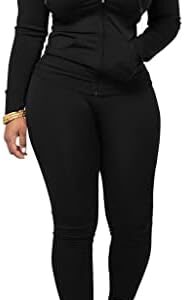 PINSV Women Two Piece Outfits Workout Sets Bodycon Tracksuit Long Sleeve Zip Up Hoodie Jacket Jogger Matching Sweat Pants Set