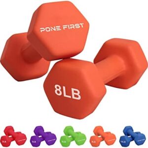 PONE FIRST Dumbbell Hand Weight Pairs – Neoprene Dumbbell Exercise & Fitness For Home Gym Equipment and Adjustable Dumbbell Sets–Non-Slip, Color Coded Hex Shaped Free Weights For Women,Men 2LB 3LB 5LB 8LB 10LB Pounds