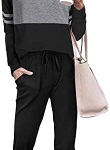 PRETTYGARDEN Women's Color Block 2 Piece Tracksuit Crewneck Long Sleeve Tops Long Sweatpants Outfits Lounge Sets