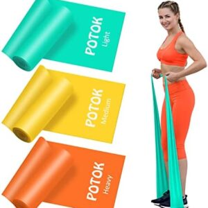 Potok Resistance Bands Set, 3 Pack Exercise Bands with Different Strengths,Elastic Bands for Upper & Lower Body & Core Exercise, Physical Therapy, Pilates, Rehab