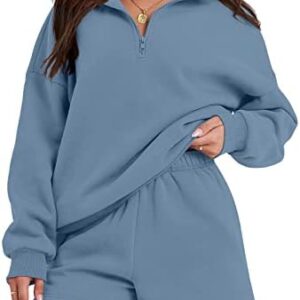 Prinbara Women 2 Piece Outfits Sweatsuit Oversized Half Zip Collared Sweatshirt Short Set Lounge Wear Y2K Clothes