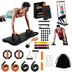 Push Up Board, Pushup Fitness Home Gym Workout Equipment, Multi-Functional 20 in 1 Workout Stands with Resistance Bands,Pilates Bar,Strength Training Equipment, Push Up Stands Handles for Perfect Pushups, Full Body Home Fitness Training for Men Women