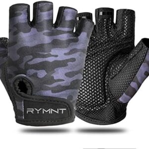 RYMNT Ventilated Workout Gloves for Women Men, Fingerless Weight Lifting Gloves with Full Palm Protection, Silicone Grip, Breathable Gym Gloves for Exercise, Training, Rowing, Cycling, Pull ups