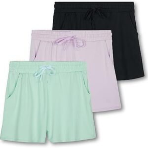 Real Essentials 3 Pack: Athletic Lounge Shorts for Women - Casual Sweat Shorts with Pockets (Available in Plus Size)