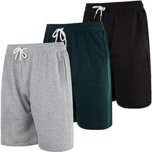 Real Essentials 3 Pack: Men's Cotton 9" French Terry Casual Lounge Sweat Shorts with Pockets (Available in Big & Tall)