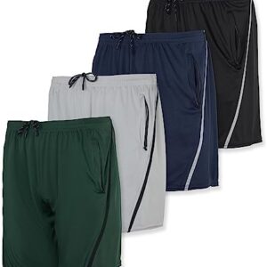 Real Essentials 4 Pack: Men's 7" Athletic Running Quick Dry Mesh Shorts with Zipper Pockets (Available in Big & Tall)