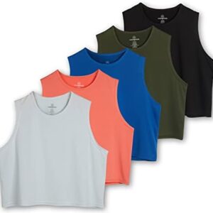 Real Essentials 5 Pack: Women's Dry Fit Crop Summer Tank Top - Gym Yoga Workout Sports Tee (Available in Plus Size)