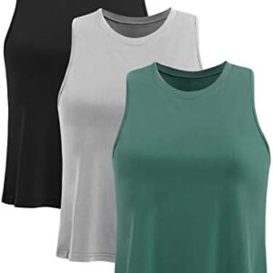 Ridshy Crop Tops for Women Workout Athletic Tank Tops Flowy Cropped Tank Tops Yoga Sleeveless Muscle Shirts 3 Pack