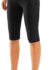 SANTINY Women's Knee Length Capri Leggings with Pockets High Waisted Workout Exercise Yoga Capris Pants for Women