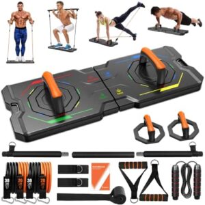 SERTT Foldable Push Up Board, Patent Design Multi-Functional Pushup Board Set with Resistance Bands, Pilates Bar, Professional Muscle Exercise Home Workout Equipment for Women and Men