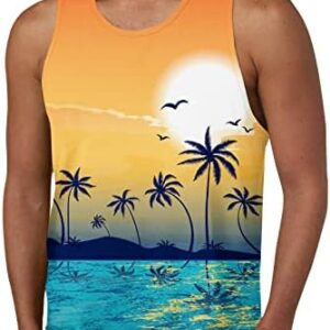 SHENGXINY Mens Graphic Sleeveless Shirts Summer Casual Sports T-Shirt Beach Coconut Tree Print Tank Tops Fitness Muscle Tanks