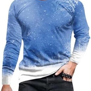 Shirt for Men Casual Blouse Tops Graphic Printed Round Neck Long Sleeve Pullover T-Shirt, Ugly Christmas Sweater