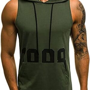 Shirts for Men Fashion Sleeveless Drawstring Hooded Shirt Summer Casual Loose Muscle Fit Workout Pullover T Shirt