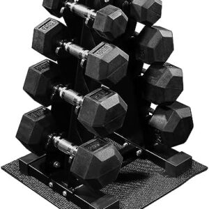 Signature Fitness 100LB Rubber Coated Hex Dumbbell Weight Set and Storage Rack, 5-20 lbs Pairs