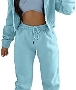 Sweatpants And Sweatshirt Set For Women, Casual Outfit Athletic Suit Set Hooded Tracksuit 3 Piece Jogger Sweatsuit