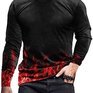 T Shirts for Men Graphic,Fashion 3D Digital Printing Fitness Sports Long Sleeve Tees Blouse Streetwear Pullover Tops