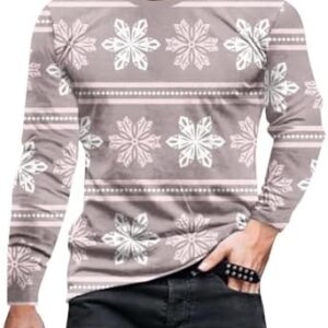 T Shirts for Men Long Sleeve Causal Snowflake Print Christmas Shirt Loose Pullover Crewneck T Shirt Fall Clothes