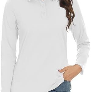 TACVASEN Women's Golf Polo Shirts Long Sleeve UPF 50+ Sun Protection 3-Button Collared Shirt Quick Dry Tennis Tops