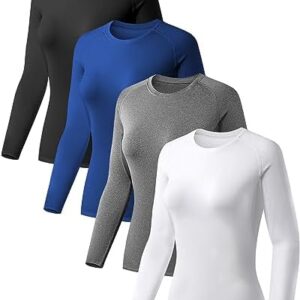 TELALEO 4 Pack Women's Compression Shirt Long/Short Sleeve Performance Workout Baselayer Athletic Top Sports Gear