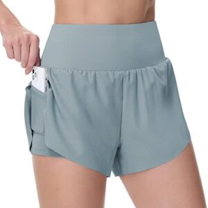 THE GYM PEOPLE Women’s Quick Dry Running Shorts Mesh Liner High Waisted Tennis Workout Shorts Zipper Pockets