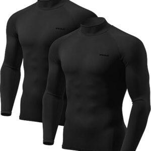 TSLA 1 or 2 Pack Men's Thermal Long Sleeve Compression Shirts, Mock/Turtleneck Winter Sports Running Base Layer Top