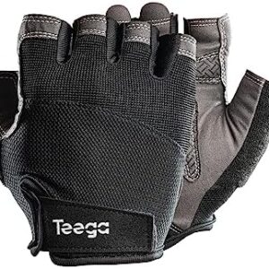 Teega Lightweight Workout Gloves for Men and Women, Weight Lifting Shorty Fingerless with Cushion Pads and Silicone, Fitness, Training, Cycling, Gym