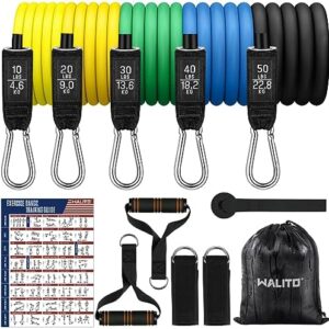 WALITO Resistance Bands Set - Exercise Bands with Handles, Door Anchor, Legs Ankle Straps, for Heavy Resistance Training, Physical Therapy, Muscle Training, Yoga, Home Workouts