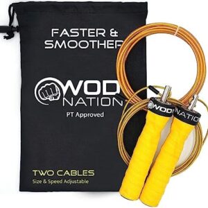 WOD Nation Attack Speed Jump Rope : Adjustable Jumping Ropes : Unique Two Cable Skipping Workout System : One Thick and One Light 11 Foot Cable : Perfect for Double Unders : Men and Women